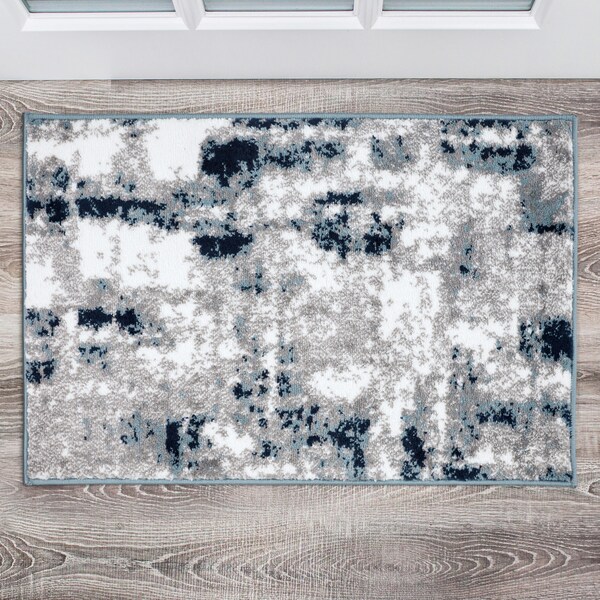 World Rug Gallery Contemporary Abstract Distressed Area Rug 2' x 3' Blue 915BLUE2X3 - main
